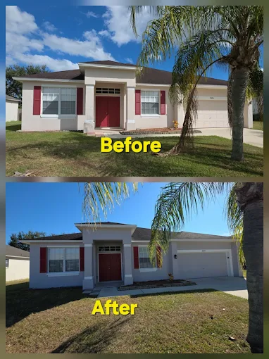 Exterior painting with shutters and trim work on a Florida home