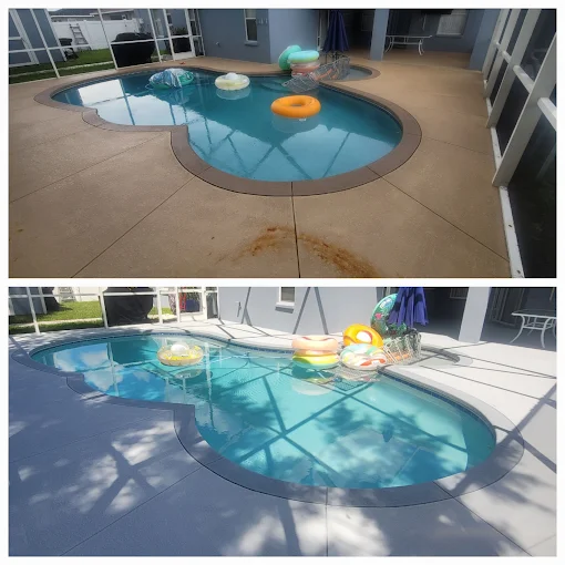 Pool deck resurfacing and painting project in Lakeland FL
