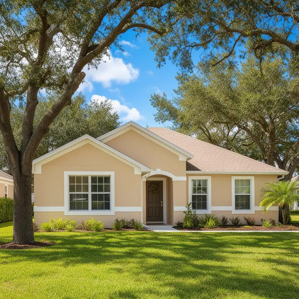 Freshly painted single-family stucco home with crisp white trim in Plant City FL by John Crouthers Painting