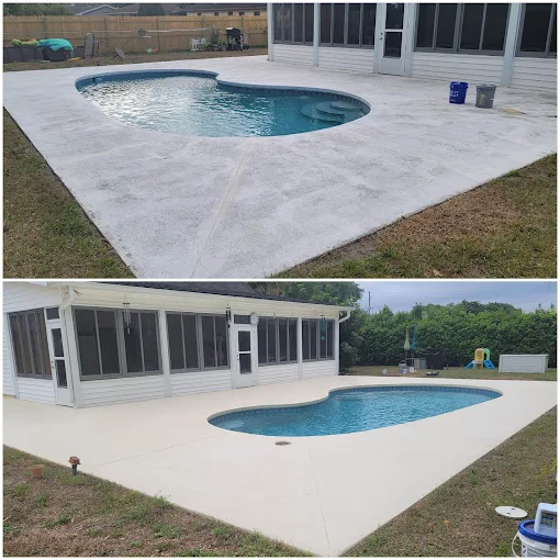 Pool deck painting with cool deck coating for UV protection in Lakeland FL